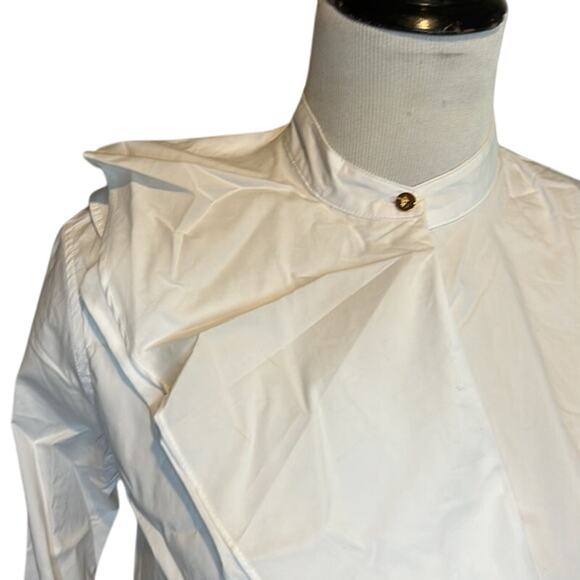 Ralph Lauren White “Vastia” Ruffle Top, Gold Button Accents, Petite, NWT - Picture 3 of 5